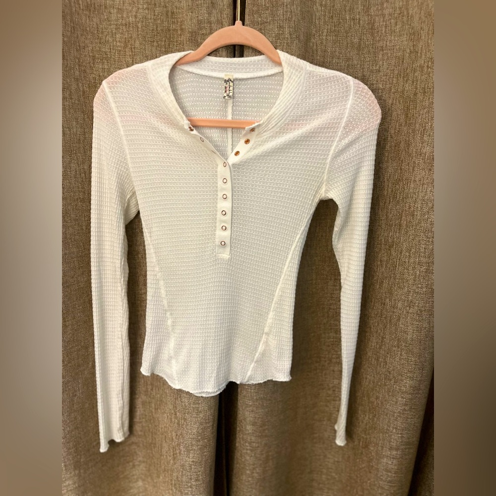 Free People Cream Button Down Shirt